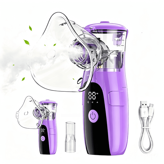 AJZIOJIRO Portable Ultrasonic Humidifier Quiet Auto-Clean 5-Micron Handheld Steam Inhaler With LED Display Purple