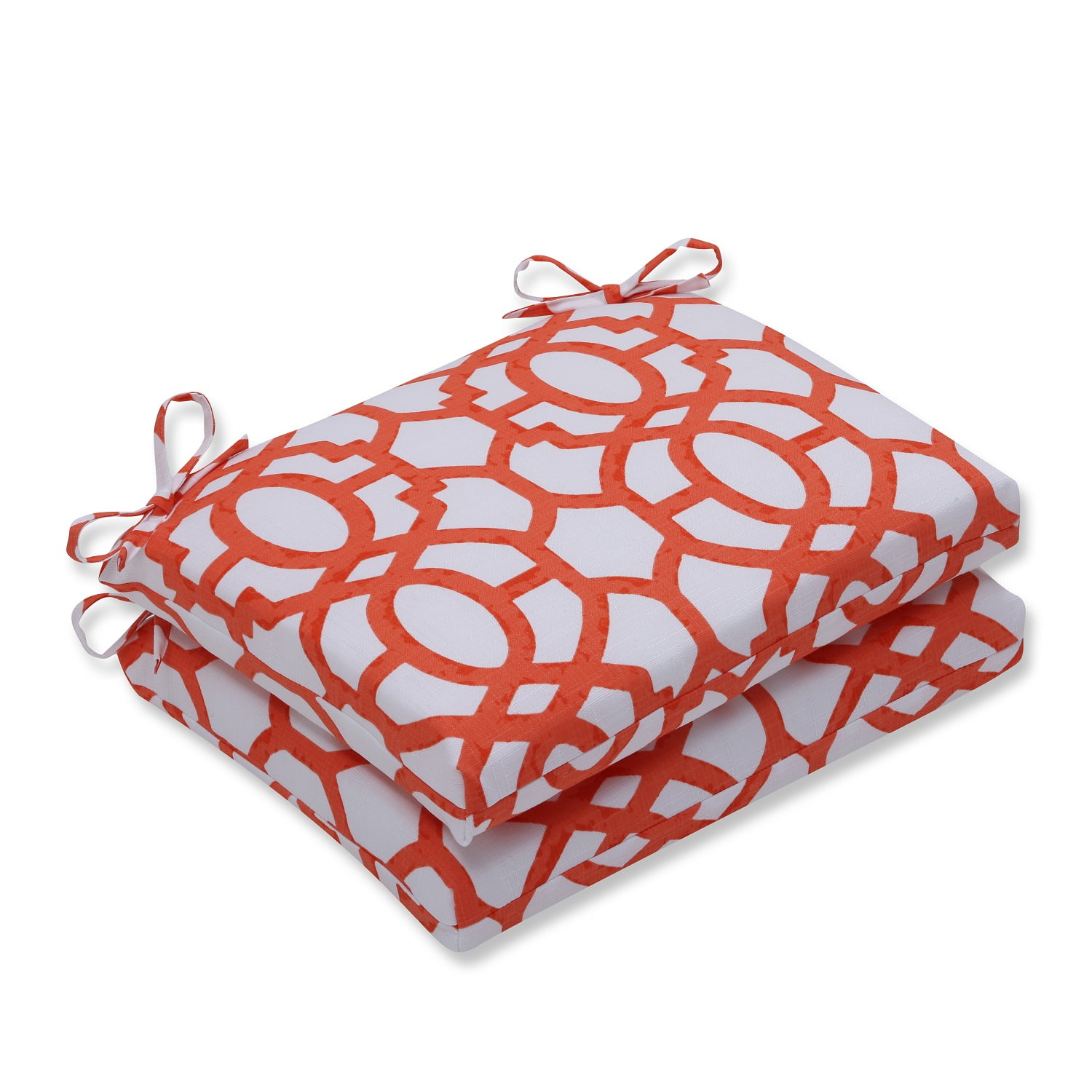 Set of 2 Geometric Design Orange Outdoor Patio Chair Seat Cushions with