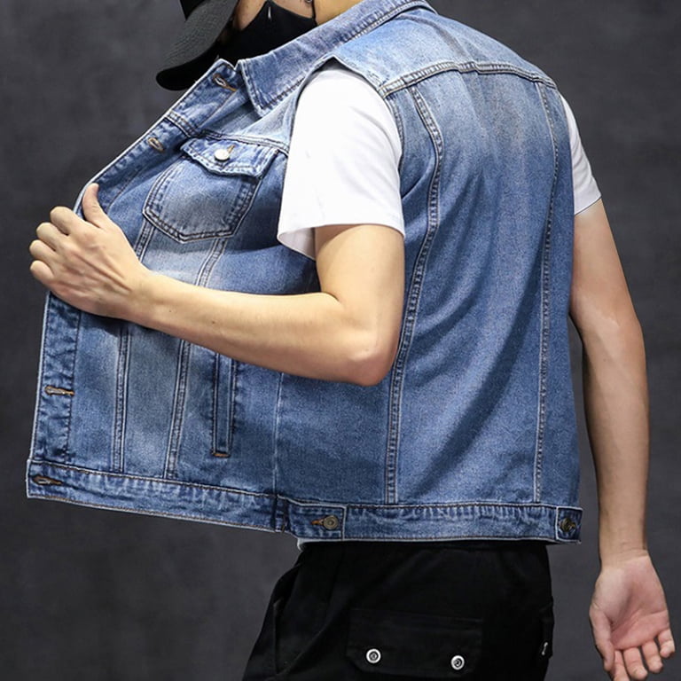 Fengqque Men's Fashionable and Comfortable Denim Sleeveless Lapel