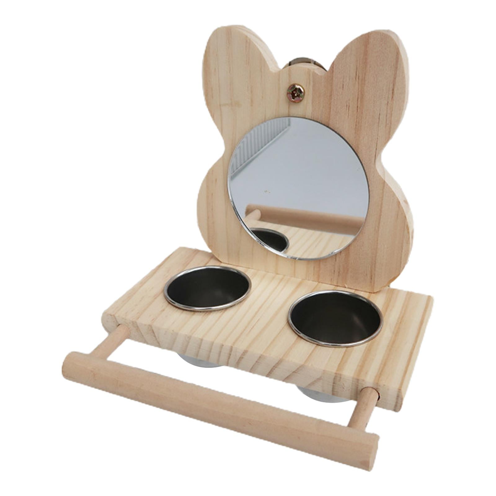 balikha Parrots Mirror Feeder Cups Wooden Perch Stand Cage Perches Water Bowl Wooden Stands Feeding Racks Accessories for Parakeet Finch Bird Toys