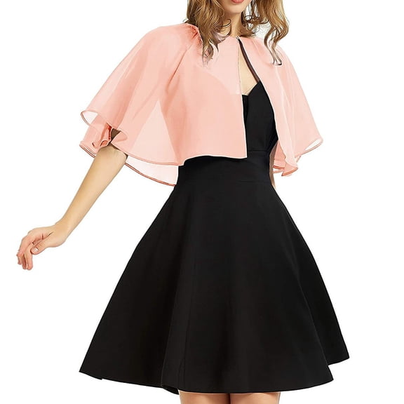 CXHEGBEJ Chiffon Shawl for Women Single Button Short Shawl for Bride and Bridesmaid Soft Formal Evening Gown Cardigan Tops Sun Protection Open Front Poncho Cape Cover Up Pink