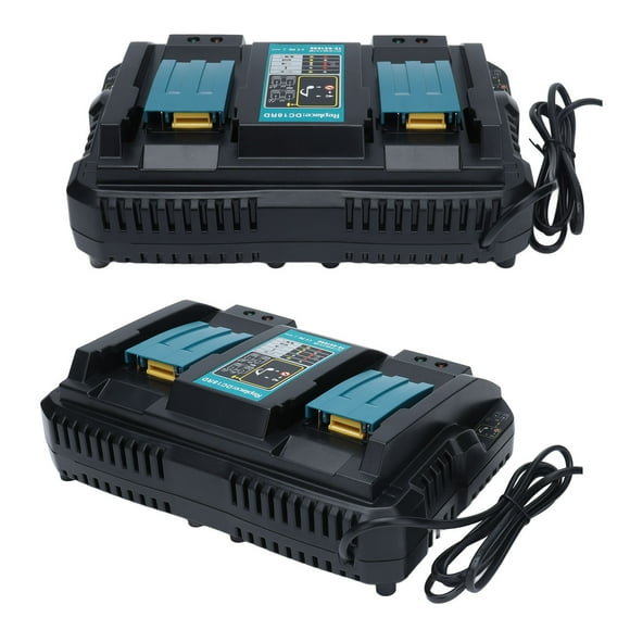 18V Dual Port Lithium Battery Charger Fast Charger Replacement for DC18RD Li Ion Battery 100-240VUS Plug 110?220V