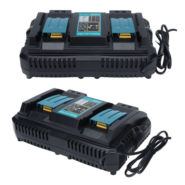 18V Dual Port Lithium Battery Charger Fast Charger Replacement for DC18RD Li Ion Battery 100-240VUS Plug 110?220V