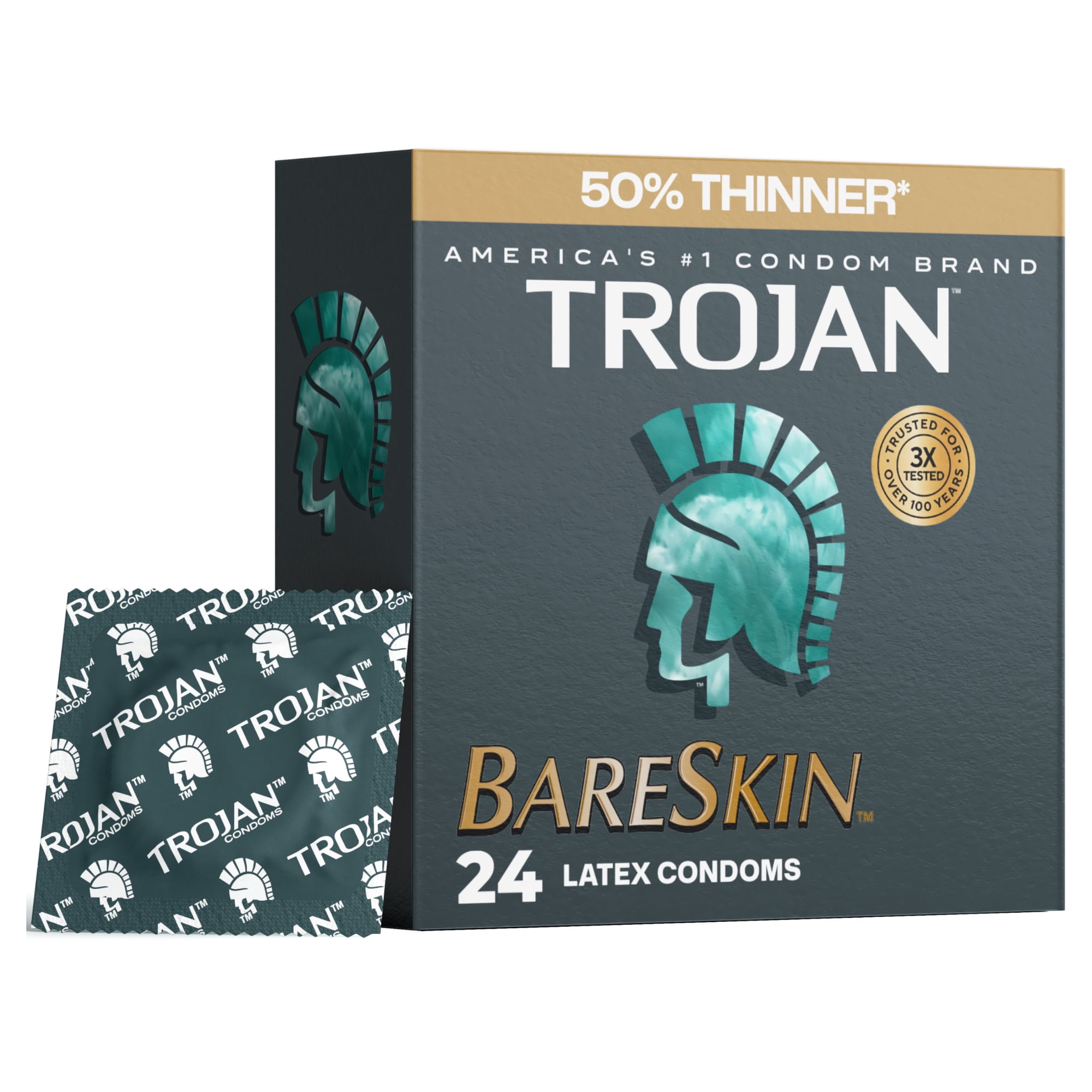 Trojan Bareskin Designed for a Closer Feel Thin Latex Lubricated Condoms, 24 Count