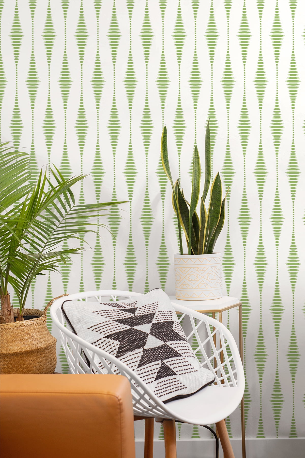 Seabrook Designs  Striped Ikat Peel and Stick Wallpaper 27 in. W x 18 ft. L - Macaw Green