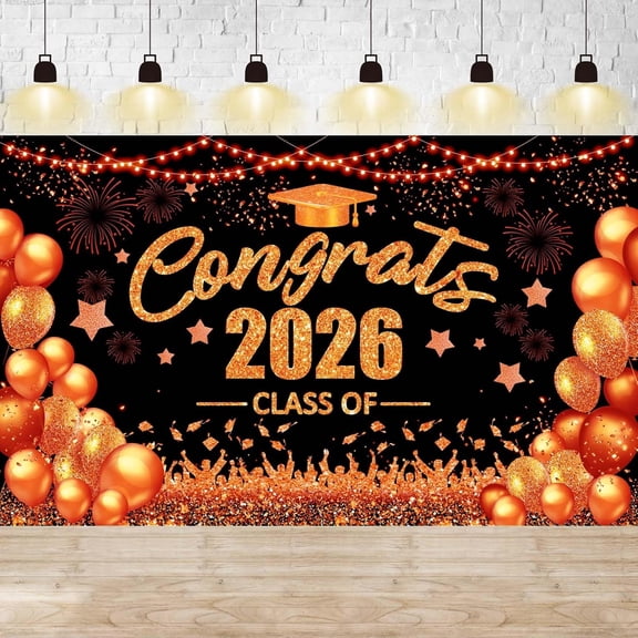 5.9x3.6Ft Orange and Black Graduation Backdrop Congrats Class of 2026 Background Congratulations Graduation Grad Class of 2026 Party Decorations Banner