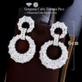 thumbnail image 4 of White Gold Plated CZ Double Round Long Dangle Earring for Bridal Wedding Jewelry, 4 of 9