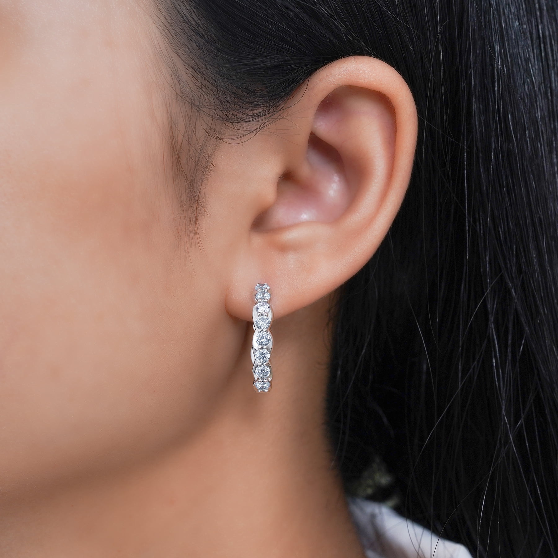 JeenMata Lab Grown Diamond 1.25 Carat Infinity-Inspired Hoop Earrings in 18K White Gold Plating for Women