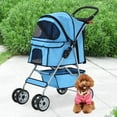 thumbnail image 2 of 4 Wheels Pet Stroller Foldable Dog Stroller Cat Stroller with Storage Basket & Removable Liner, Travel Lite Foldable Carrier Strolling Cart for Dogs Cats, Blue, 2 of 9