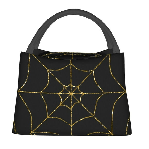 Easygdp Golden Spider Web Bolsa de Almuerzo Insulada Reutilizable, Bolsa de Mano y Bandolera para Oficina, Trabajo, Viajes