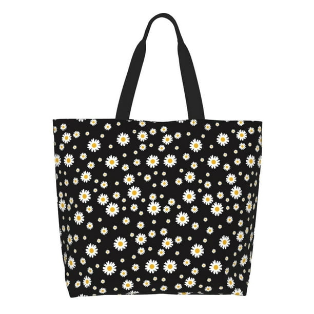 Fotbe Daisy Bolsa Tote Estética de Lona con Estampado para Mujer - Bolsa Reutilizable de Hombro Casual para Vacaciones, Compras, Trabajo y Gimnasio