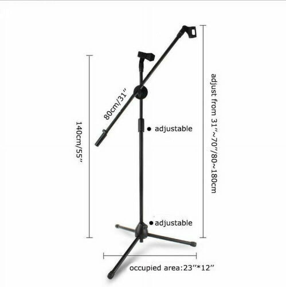 PreAsion Microphone Mic Stand Foldable Tripod 360° Rotating Microphone Stand with Extending Boom Arm and Dual Mic Holder