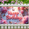 thumbnail image 5 of Pink Floral Themed Happy Birthday Banner Background Backdrop Party Supplies for Birthday Decoration Photography Props Party Decorations Birthday Party Setup Celebrations, 5 of 7