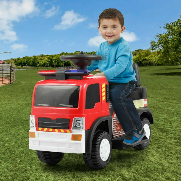 Lowestbest 6V Kids Ride On Fire Truck, Battery Powered Electric Vehicle