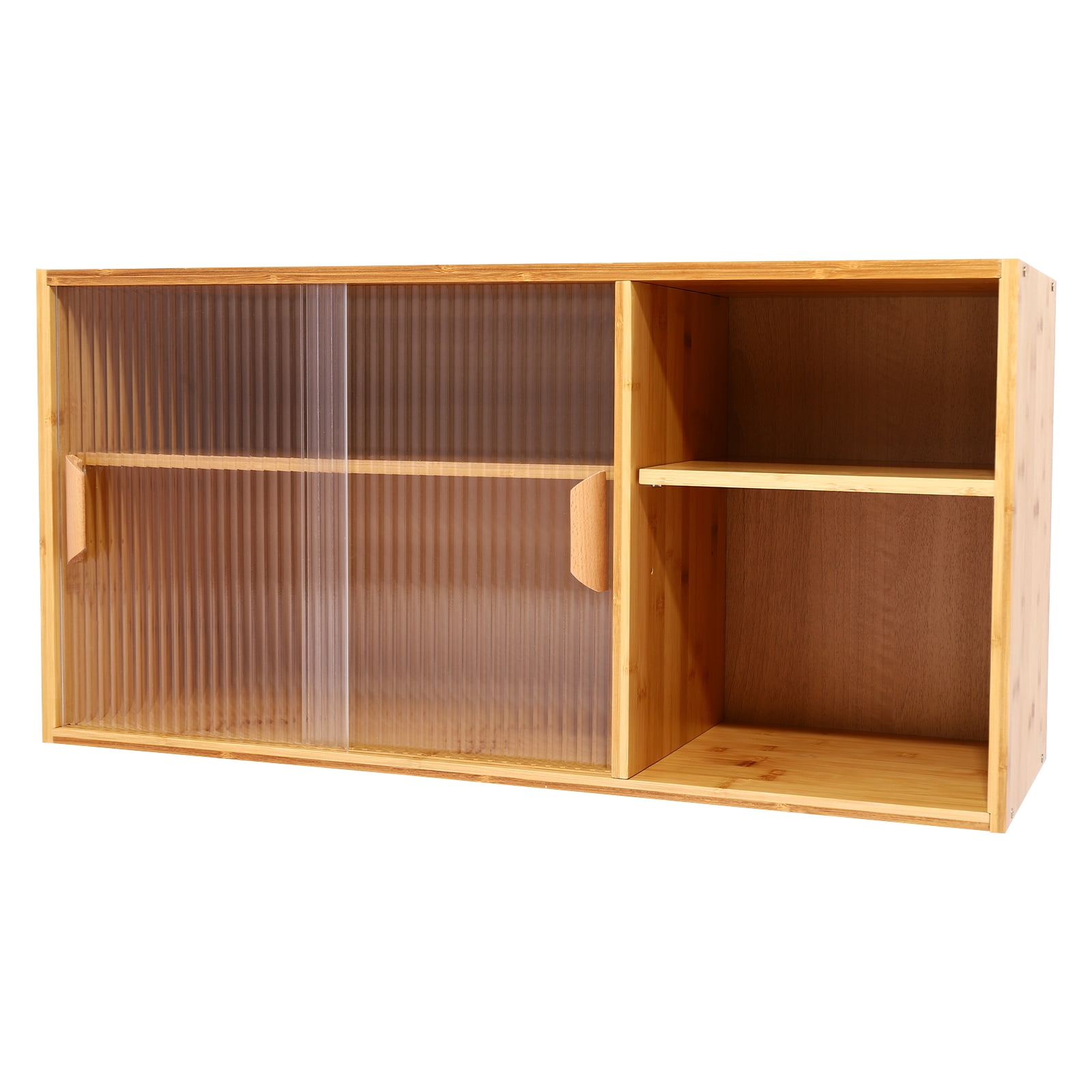 Kitchen Pantry Cabinet, Wall Mounted Bamboo Pantry Sideboard Wood Small 2-Tier Countertop Storage Cabinet with Sliding Glass Door Food & Utensils Cupboard for Dining Room, Home