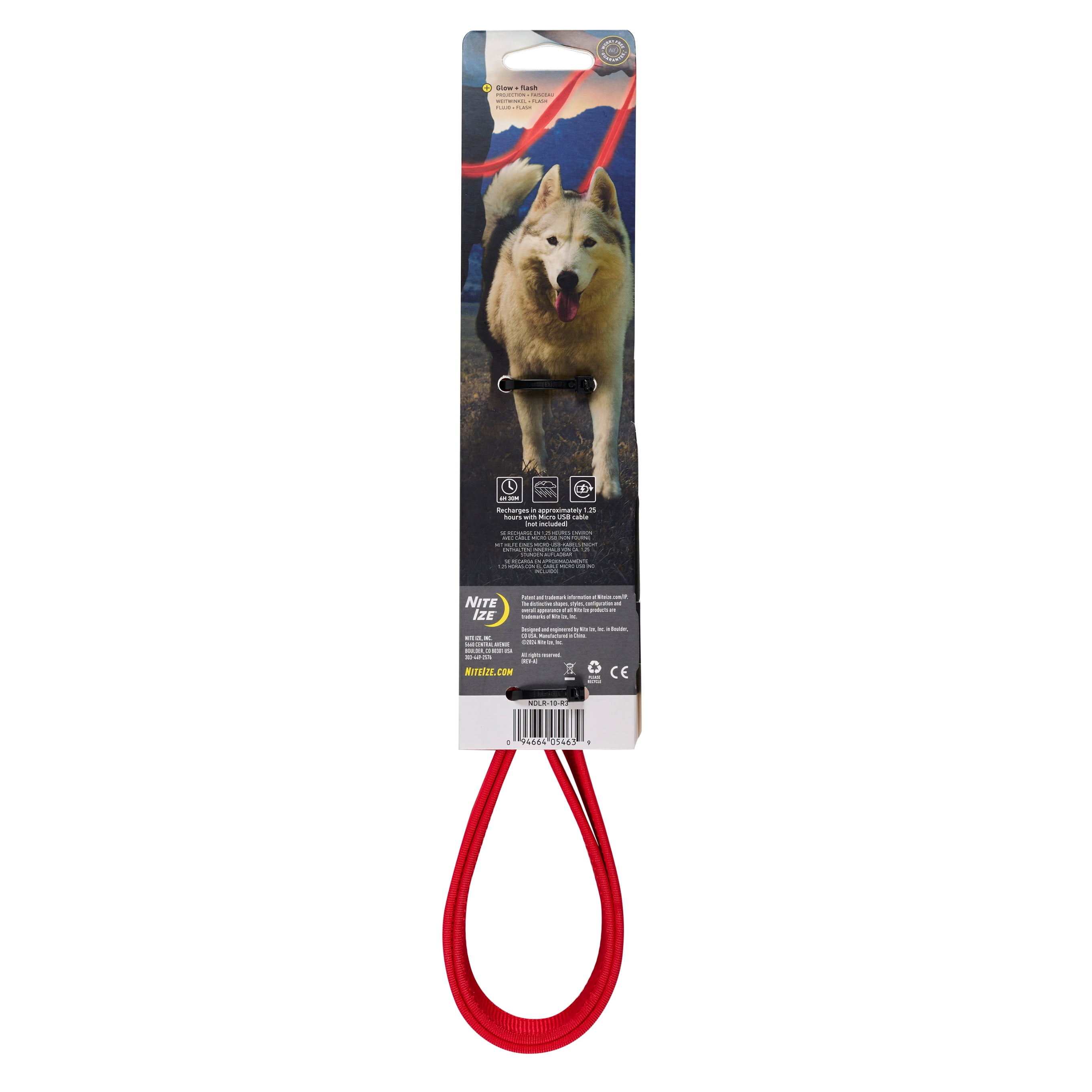 Nite Ize NiteDog Rechargeable LED Leash - Rechargeable LED Light Dog Leash with Padded Handle - Dog Walking Accessories for Walking & Running - 5 Feet, Red