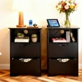 thumbnail image 6 of Ktaxon Set of 2 NightStand with Charging Station BedsideTable with 2 Storage Drawers,End Side for Bedroom,Country Style Black, 6 of 10
