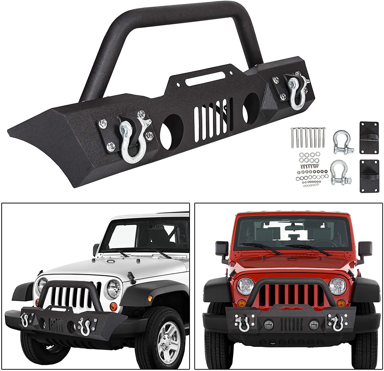 FINDAUTO Front Bumper With Winch Plate Replace For 2007-2018 for Jeep Wrangler JK