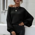 thumbnail image 2 of IROINNID Discount Pullover Sweater for Women One-shoulder Loose Sweater Lantern Sleeve Knit Stylish Comfy Sweater,Black, 2 of 9