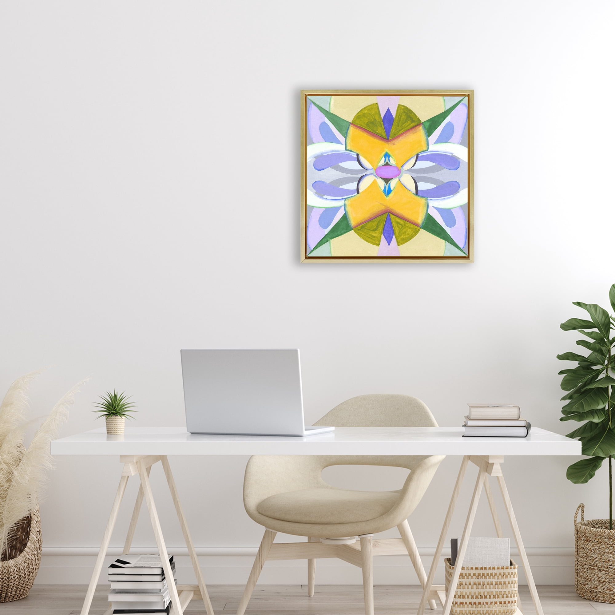 Stupell Industries Revival Kaleidoscope Symmetry Gold Framed Floater Canvas Wall Art, design by Melissa Wang