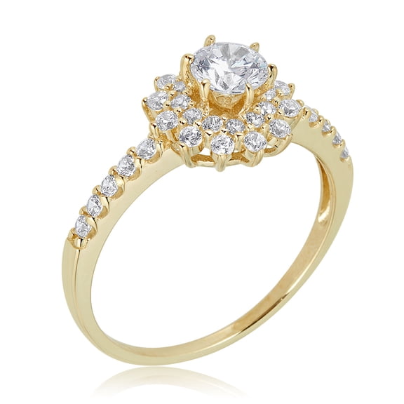 AVORA 10K Yellow Gold 0.50 Carat Simulated Diamond CZ Double Halo Engagement Wedding Anniversary Ring - Size 7