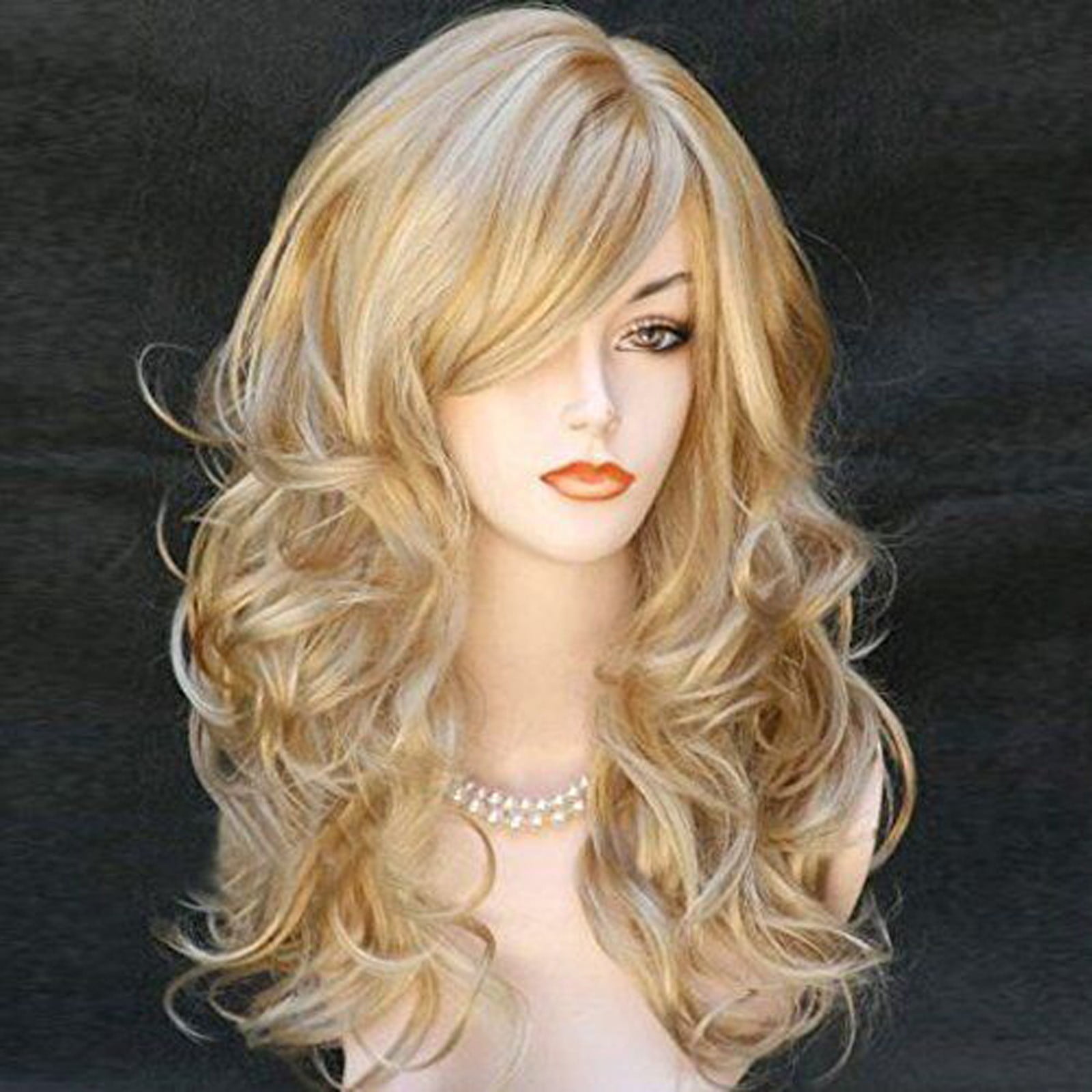 Golden Blonde Long Wavy Lace Front Wig for Women, Curly Synthetic Wig Heat Resistant Natural Looking Wigs(Gold,One Size)