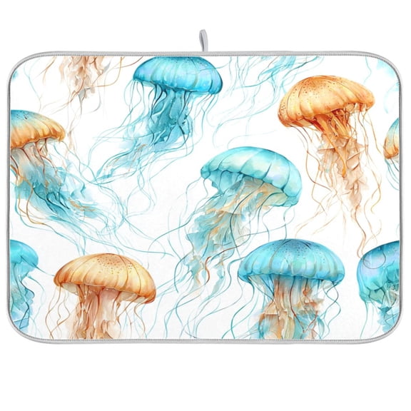 Kitchen Drying Mat Kitchen Drying Pad 18x24In Drying Dish Mat Dish Drying Mats Kitchen Countertop Multi-Function Drain Drying Mat Watercolor Jellyfish Colors