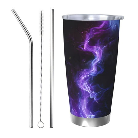 

Goofa Purple And Blue Nebula for 20 oz Skinny Tumbler Stainless Steel Coffee Mug Slim Vacuum Insulated Travel Cup Car Cup-Straw Three-piece Set