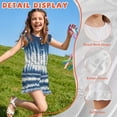 thumbnail image 5 of ZIATUBLE4S Blue Tie Dye Print Girls Summer Romper Kids Button Ruffle Trim Elastic Waist Short Jumpsuit Outfit Round Neck Playsuit Clothes with Pockets for 9-10 Y, 5 of 6
