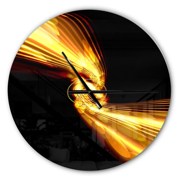 Designart 'Glowing Golden Lines and Circles ' Modern wall clock