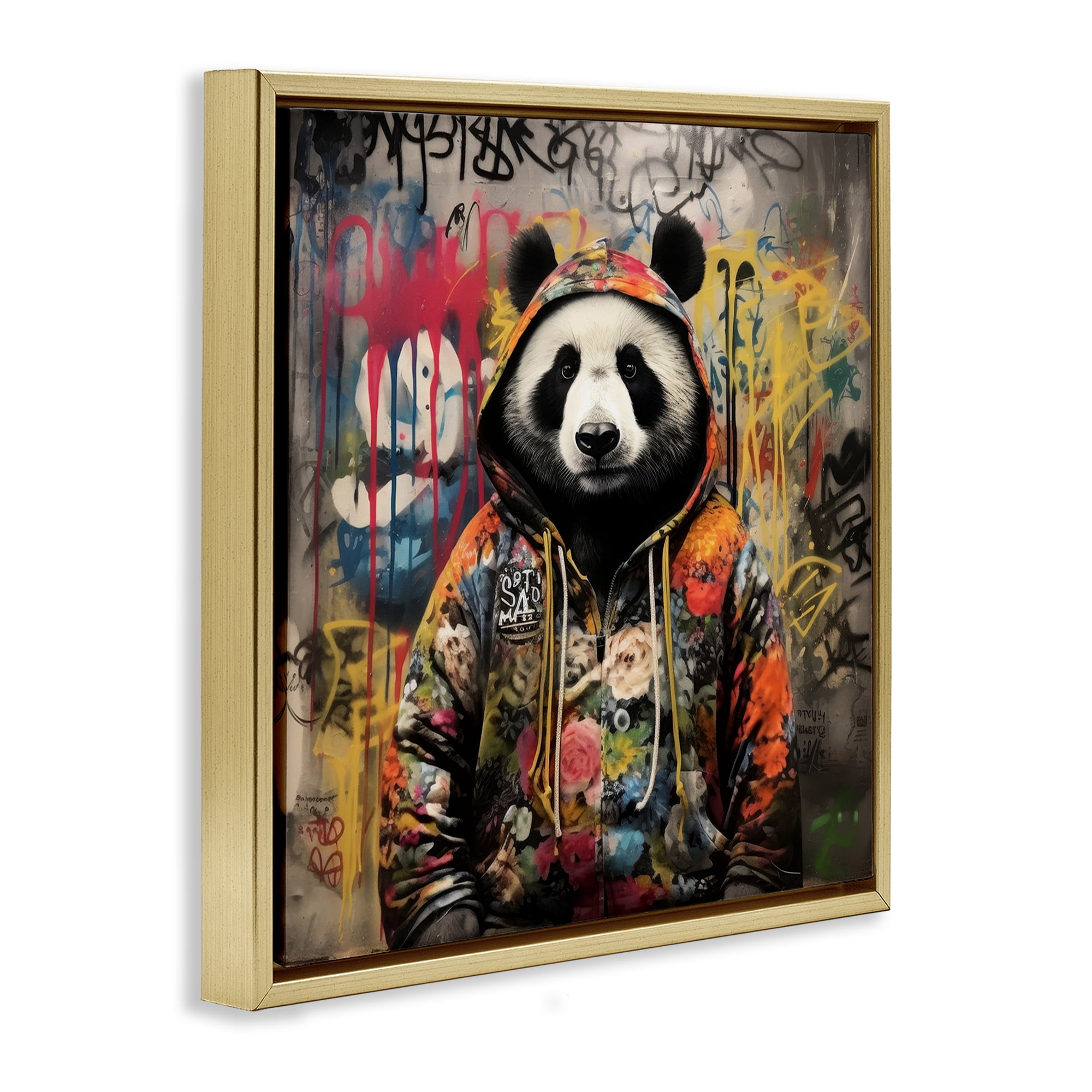 Stupell Industries Urban Graffiti Panda Animals & Insects Painting Gold Floater Framed Canvas Art Print Wall Art, 18 x 18