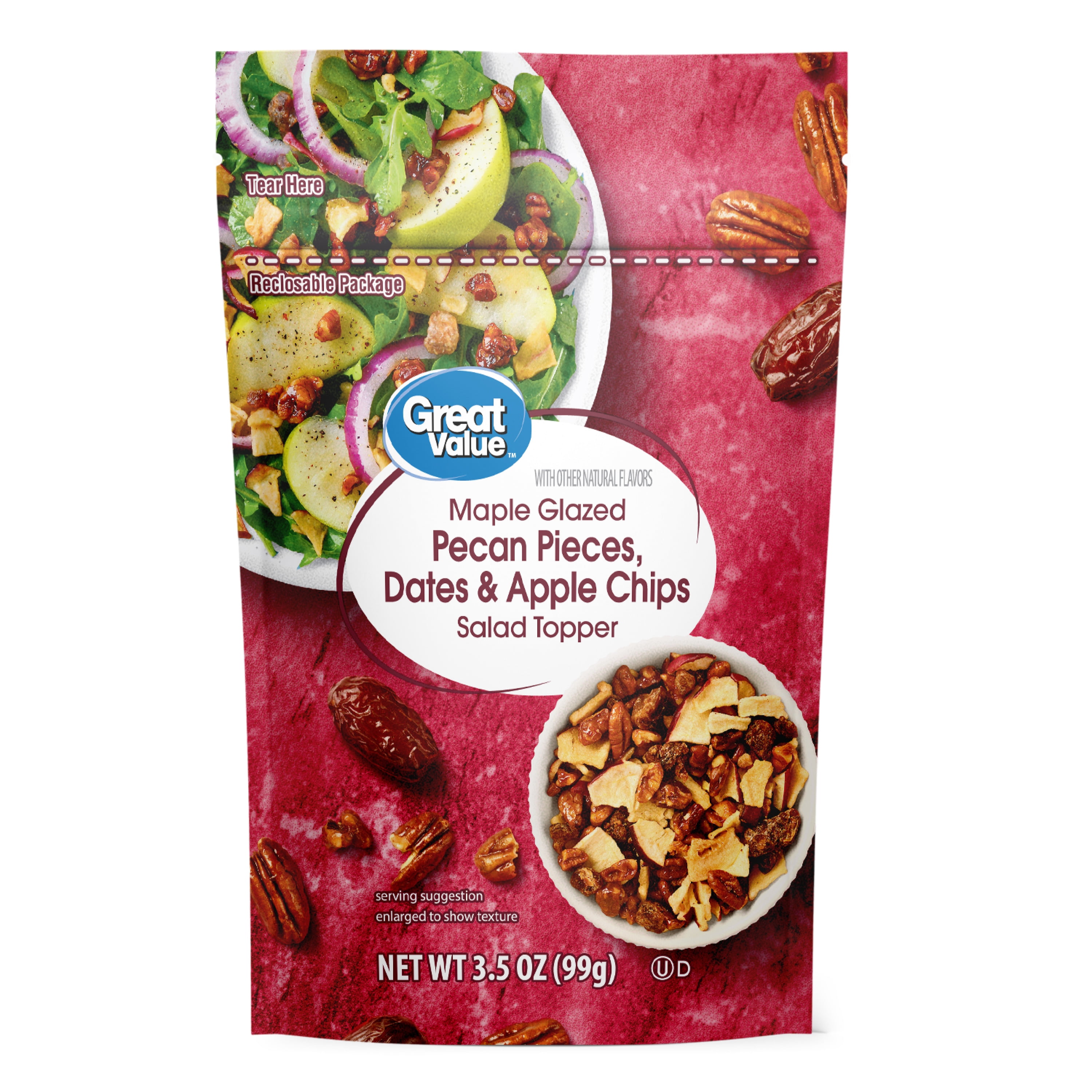 (6 pack) Great Value Maple Glazed Pecan Pieces, Dates & Apple Chips Salad Topper, 3.5 oz