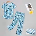 thumbnail image 2 of FUNDUFI Women Cotton Pajamas Set Short Sleeve Top Capri Pants Sleepwear Pyjamas Plus Size Comfort Loungewear, 2 of 3