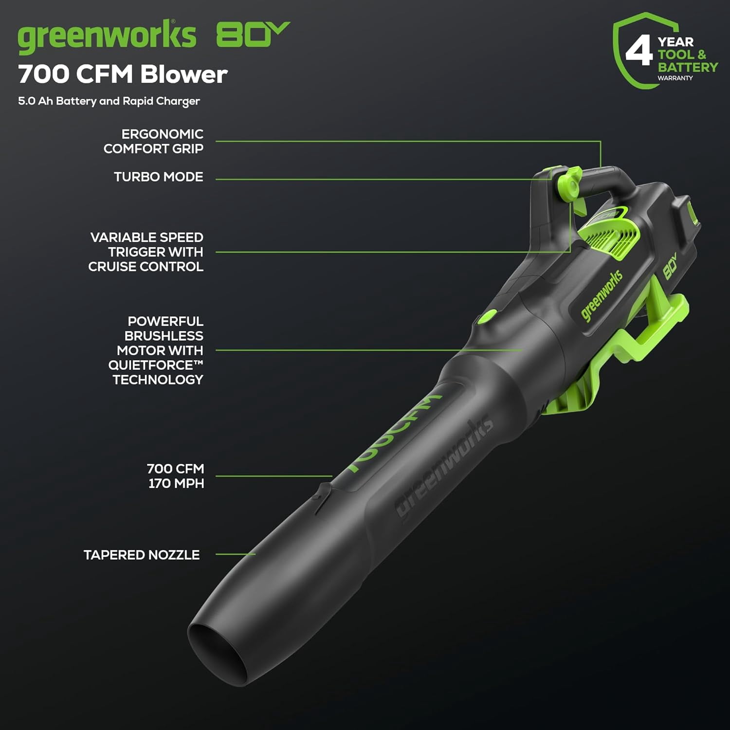 Greenworks 80V 21" Push Lawn Mower + Blower (Gen 2), 5.0Ah Battery