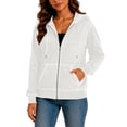 thumbnail image 6 of hoksml Women Full Zip Contrast Stitch Hooded Jacket Long Sleeve Hoodie with Kangaroo Pocket for Daily Casual Outdoor, 6 of 8