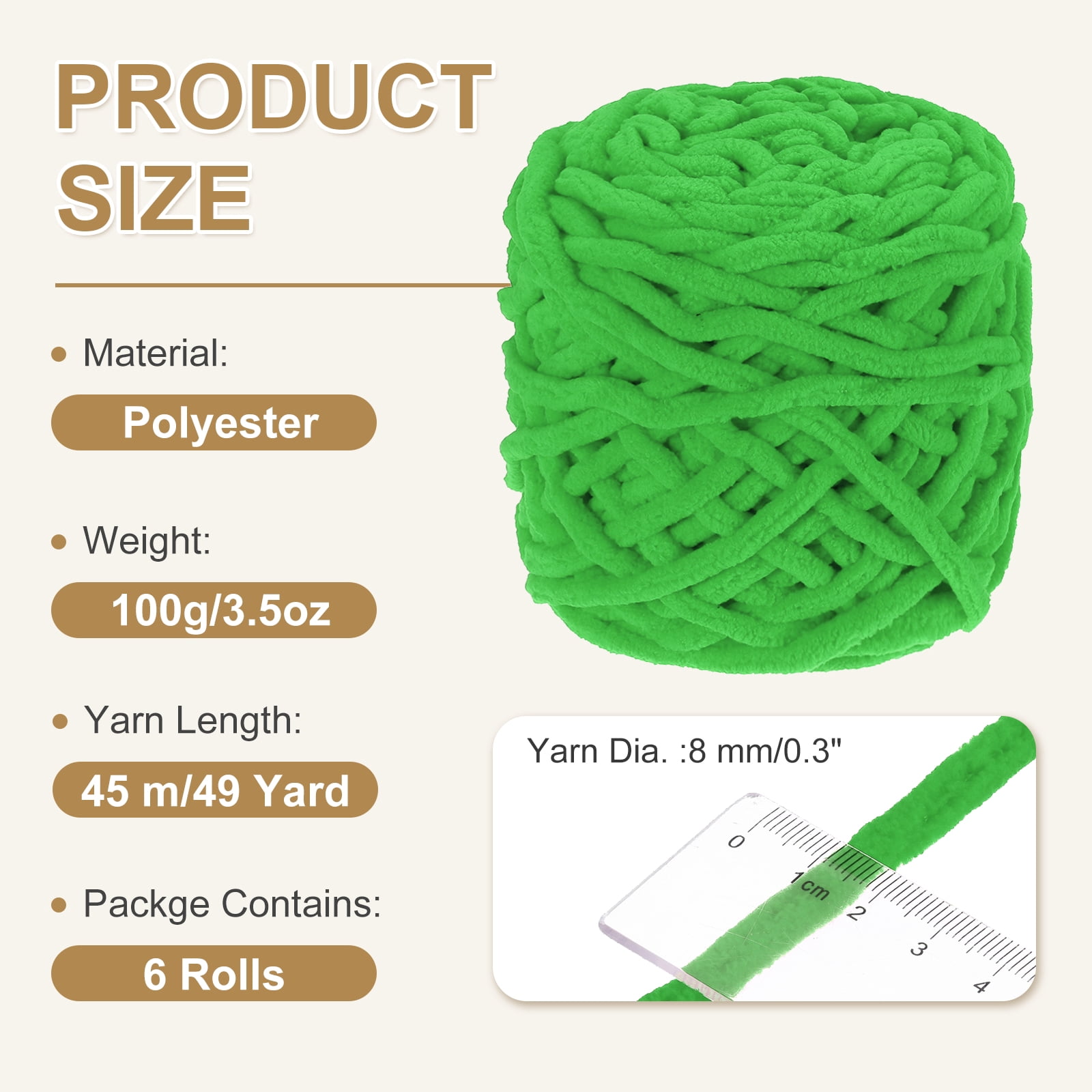 Uxcell 6 Pcs Blanket Yarn, 49 Yards Fluffy Velvet Plush Bulky Thick Chenille Chunky Yarn for Soft Velvet Blanket Shawl Scarf Crochet Hand Knitted Crafts, Green