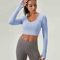 thumbnail image 3 of Uootdi Womens Workout Tops Long Sleeve V Neck Cropped Fit Thumb Holes Fitness Training Outdoor Activities Performance Tops Gift, 3 of 6
