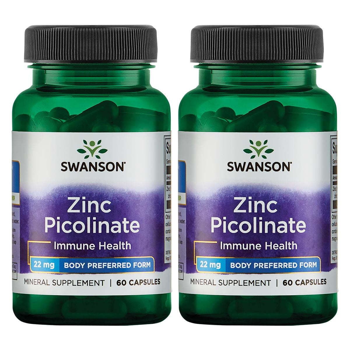 Swanson Zinc Picolinate Body Preferred Form 22 mg 60 Caps 2 Pack