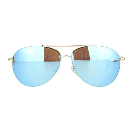 Color Reflective Mirror Officer Style Cop Metal Rim Sunglasses Gold Blue Mirror