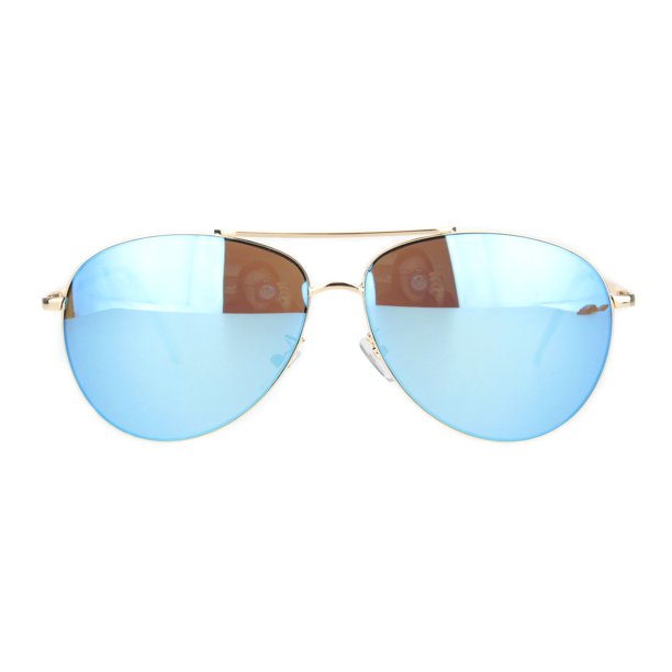 Sa106 Color Reflective Mirror Officer Style Cop Metal Rim Sunglasses Gold Blue Mirror