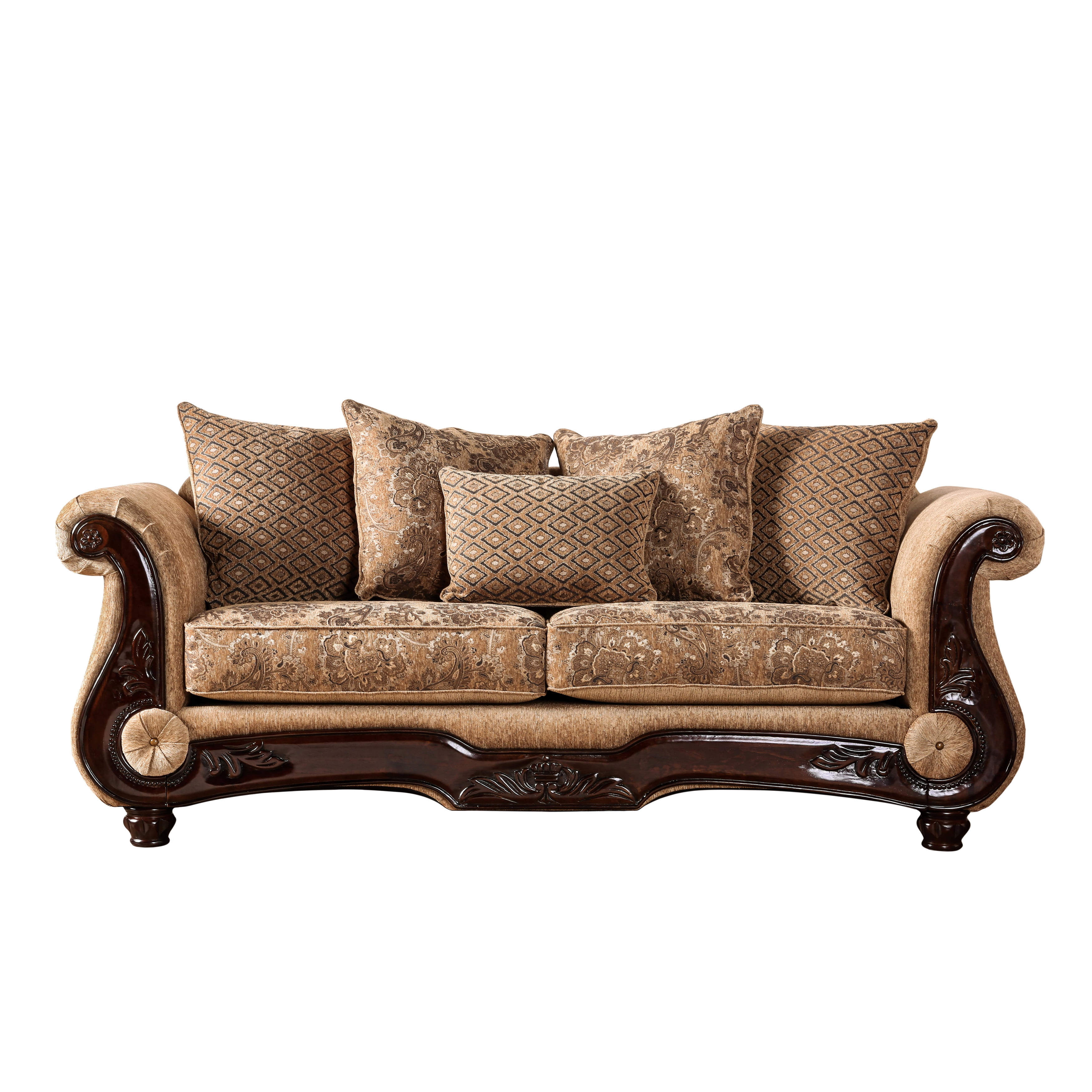 Dennison Traditional Chenille Fabric Sofa, Gold and Bronze