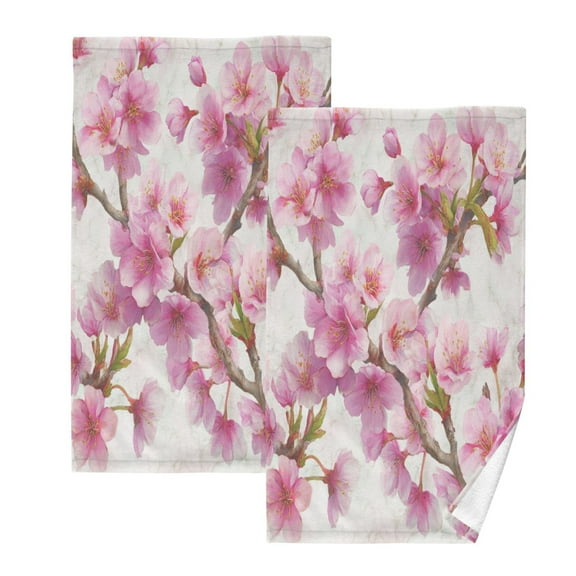 2 Pcs Absorbent Face Towel Bath Hand Towels Soft Breathable Cotton Towel Set for Bathroom Kitchen Hotel Spa Decor Pink Cherry Blossoms