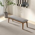 thumbnail image 4 of Upholstered Bench for End of Bed, 56.1 Inch Ash Grey Fabric Bedroom Bench with Foam Padded Seat, Mid-Century Modern Solid Wood Base, Entryway Bench with Solid Wood Legs, Brown and Light Gray, 4 of 5