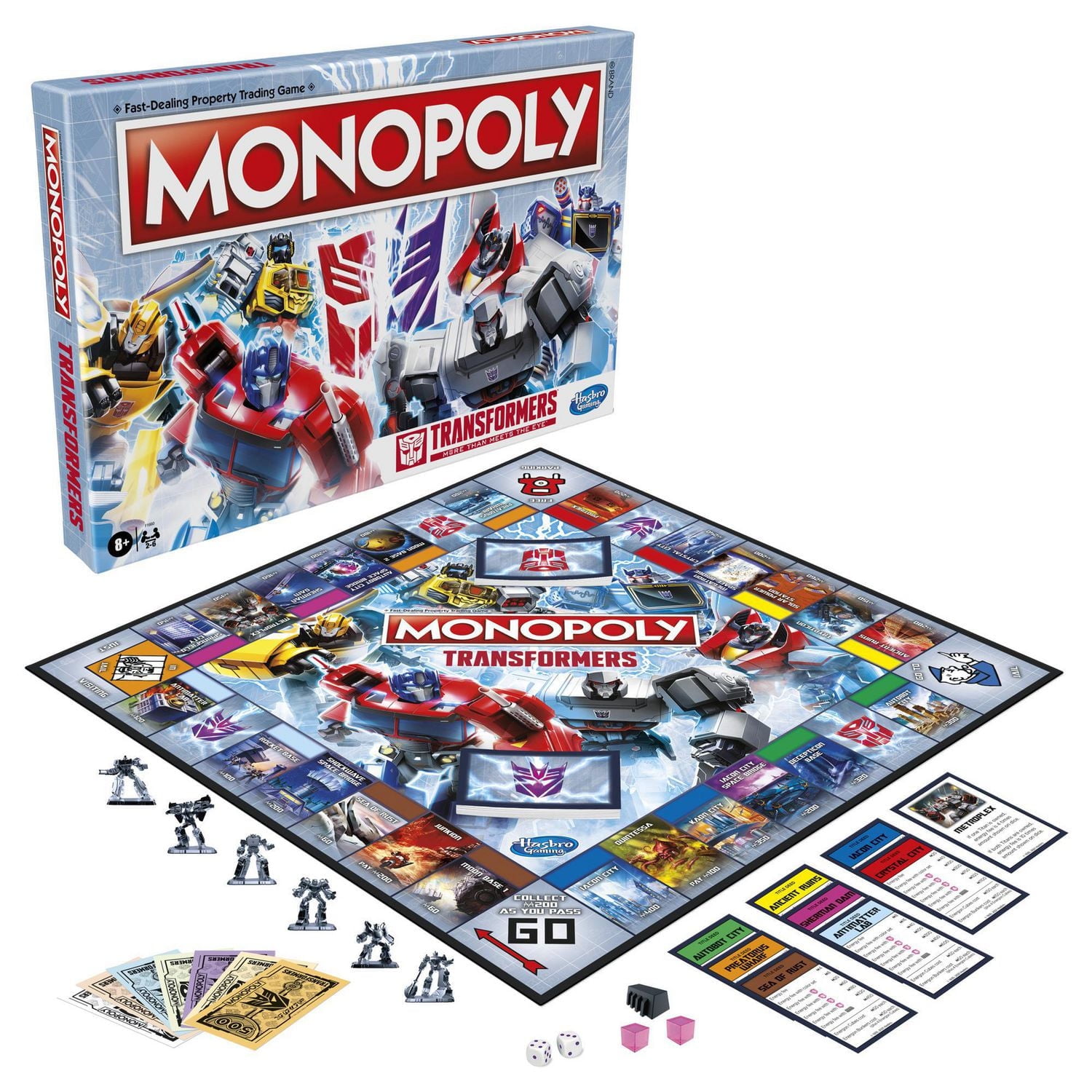 Monopoly : édition Transformers, jeu de plateau pour 2 à 6 joueurs, pour enfants, à partir de 8 ans, inclut des pions Autobot et Decepticon