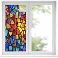 thumbnail image 2 of Blue Red Yellow Window Privacy Film, Modern Colored Rainbow Stained Glass Static Cling UV Sun Blocking Tint Film Heat Control Windows Films for Bedroom Bathroom, Window Stickers 17.7"x39.3", 2 of 8