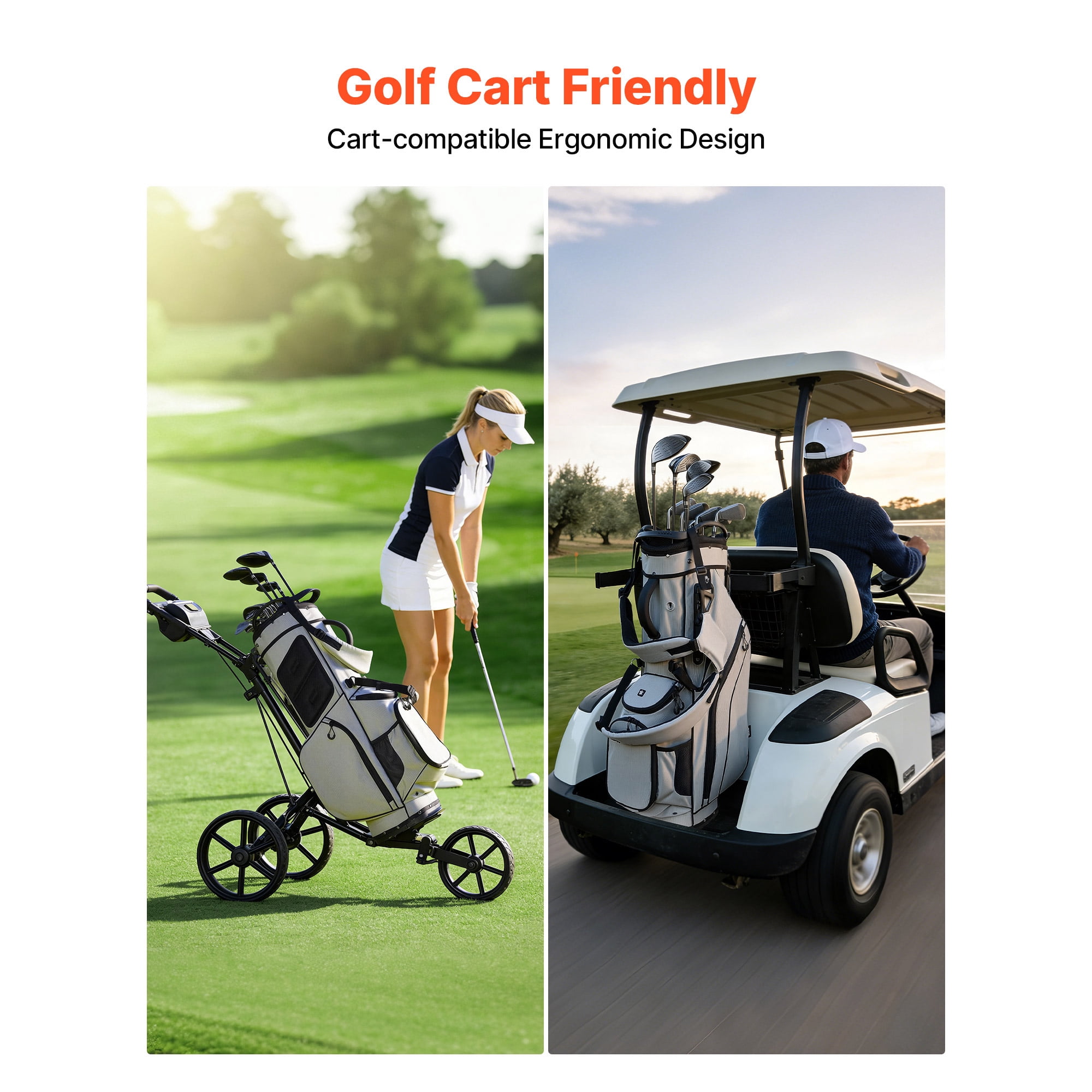 KFFKFF Golf Cart Bag with 14-Way Divider, Dual Shoulder Straps, Support Legs, Rain Cover, Multiple Storage Pockets, Lightweight Polyester Design for Men and Women