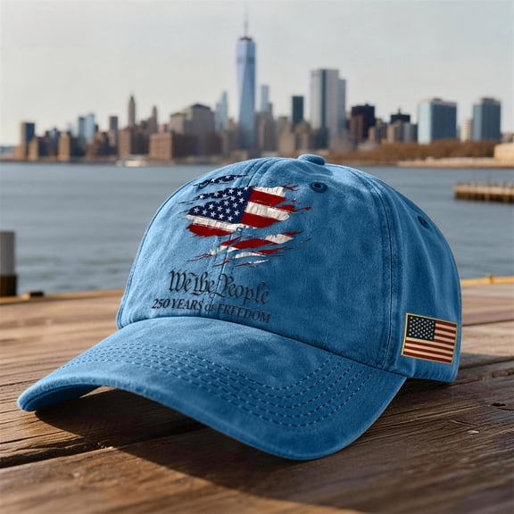 250th Birthday USA Hat 1776-2026 250 Years Freedom Patriotic Baseball Cap Adjustable Outdoor Cap Light Blue