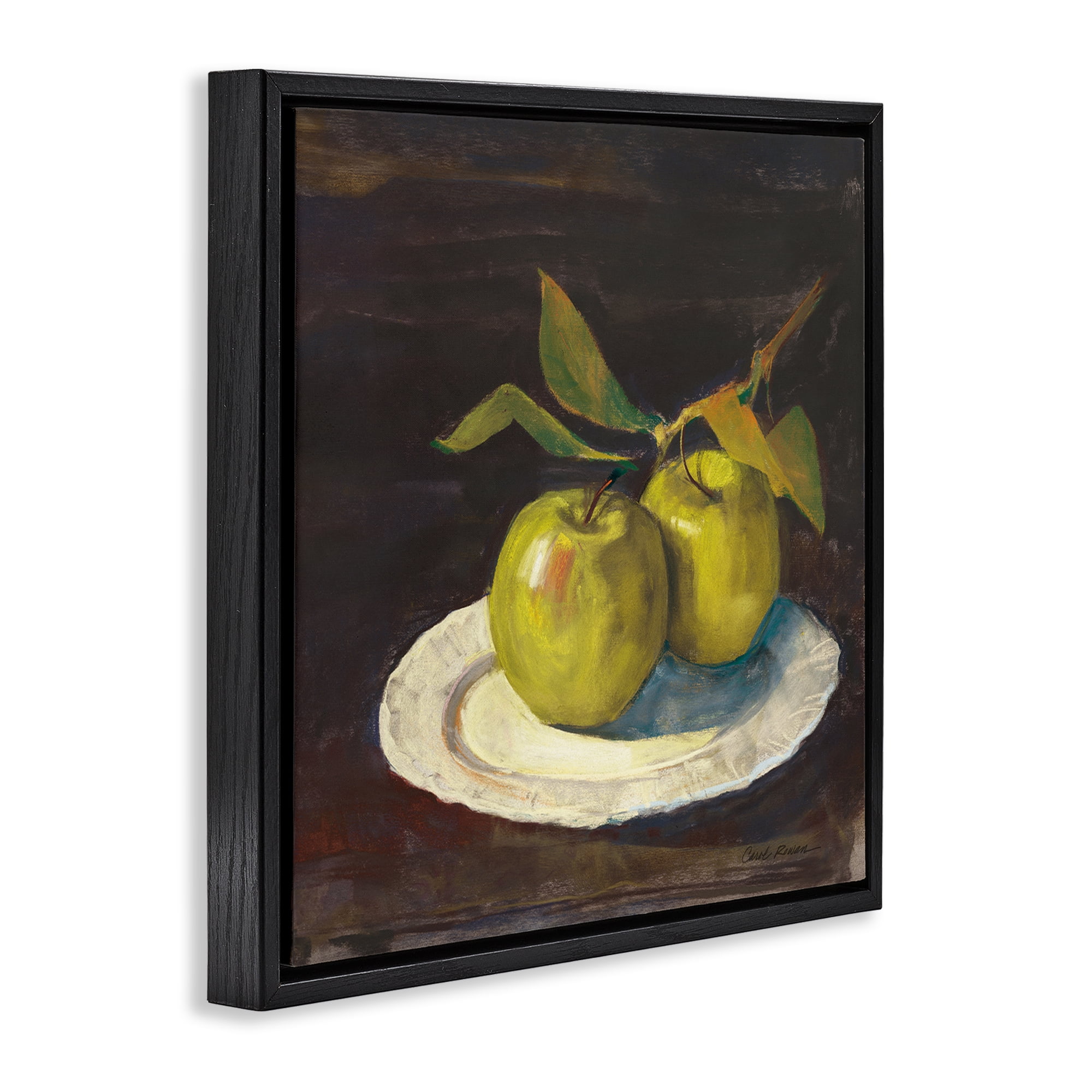 Stupell Industries Green Apple Still Life Food & Beverage Painting Black Floater Framed Canvas Art Print Wall Art, 25 x 25