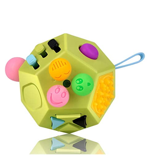 Green/Purple 2 Pieces Anti-Anxiety Decompression Ring Plastic Fidget Sensory Cube Toy to Relieve Stress and Depression Calming Focus for Teens and Adults with ADHD ADD OCD Autism