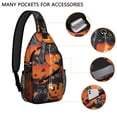thumbnail image 2 of Sling Backpack,Halloween Black Cats and Pumpkins Pattern Sling Bag with Water Bottle Holder,Waterproof Sling Bag for Men/Women with Headphone Jack for Hiking,Travel, 2 of 6